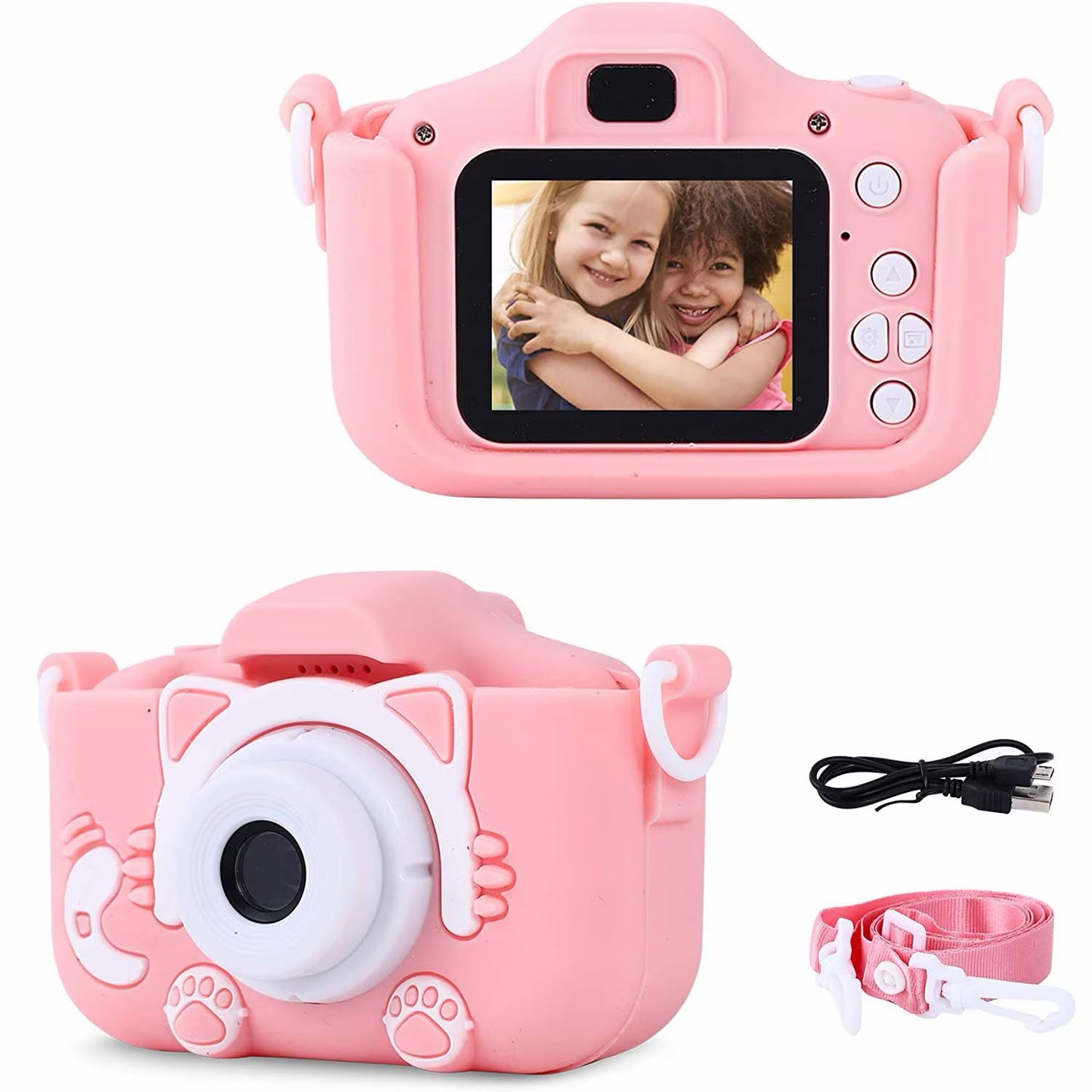 Camera foto digitala pentru copii Kitty, dual camera, card 4GB, 1440/1080p, Roz