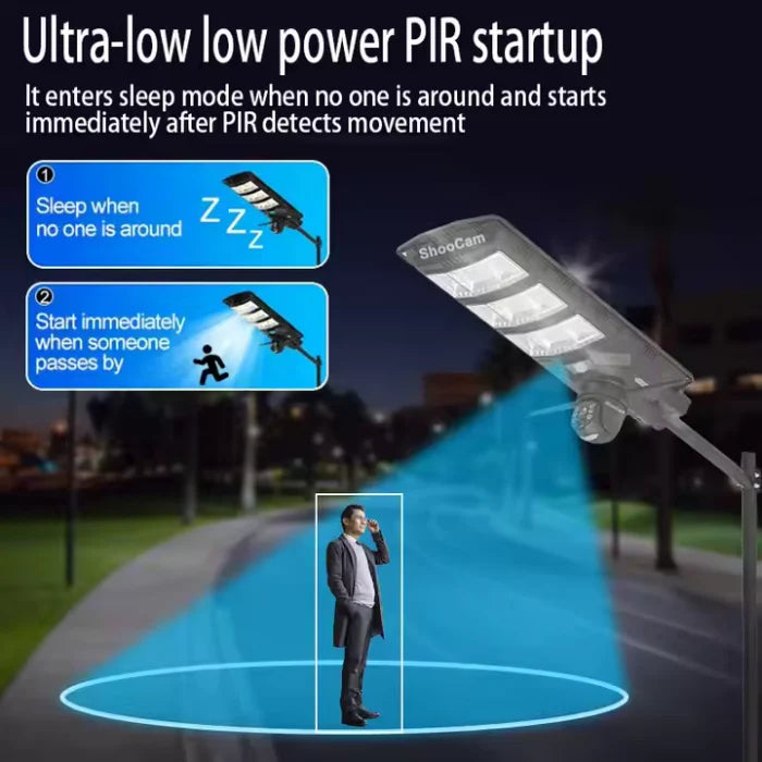 Lampă Solară 450W cu Cameră de Supraveghere 4G Integrată, IP65, Control din Aplicație