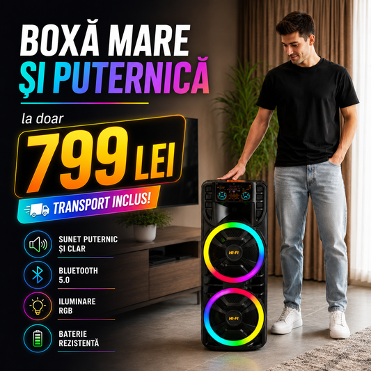 Boxă Bluetooth Wireless ZQS12203, 80W Putere Reală, Autonomie Mare, + MICROFON fără fir CADOU