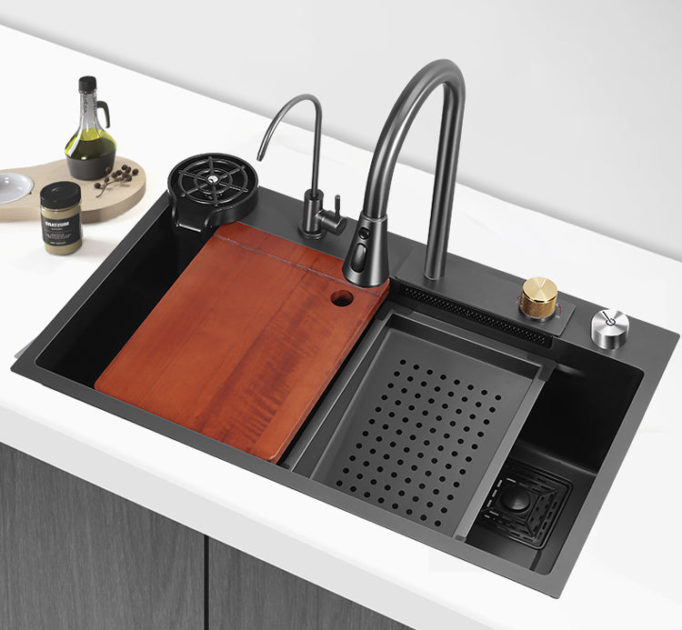 Chiuvetă Multifuncțională pentru Bucătărie, 75 × 46 cm – Cu Tocător, Distribuitor de Săpun și Sistem cu Jet de Apă