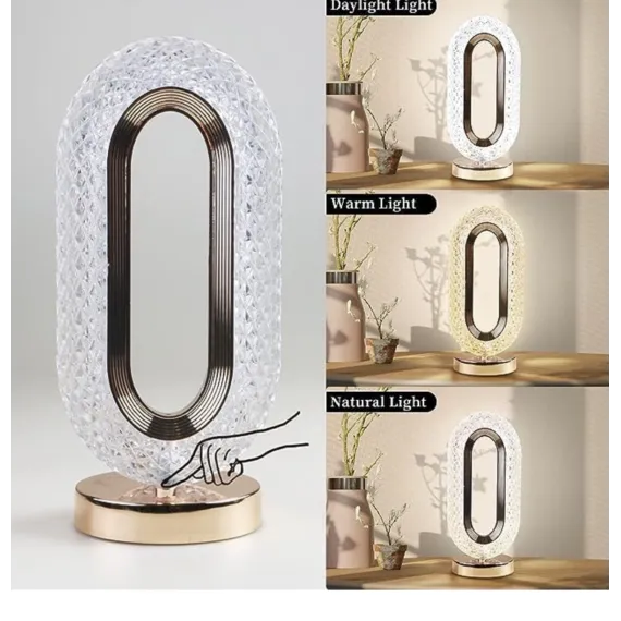 Lampa LED Decorativă din Cristal Acrilic, 3 Culori, Control Tactil, Reîncărcabilă USB – Model DIAMOND