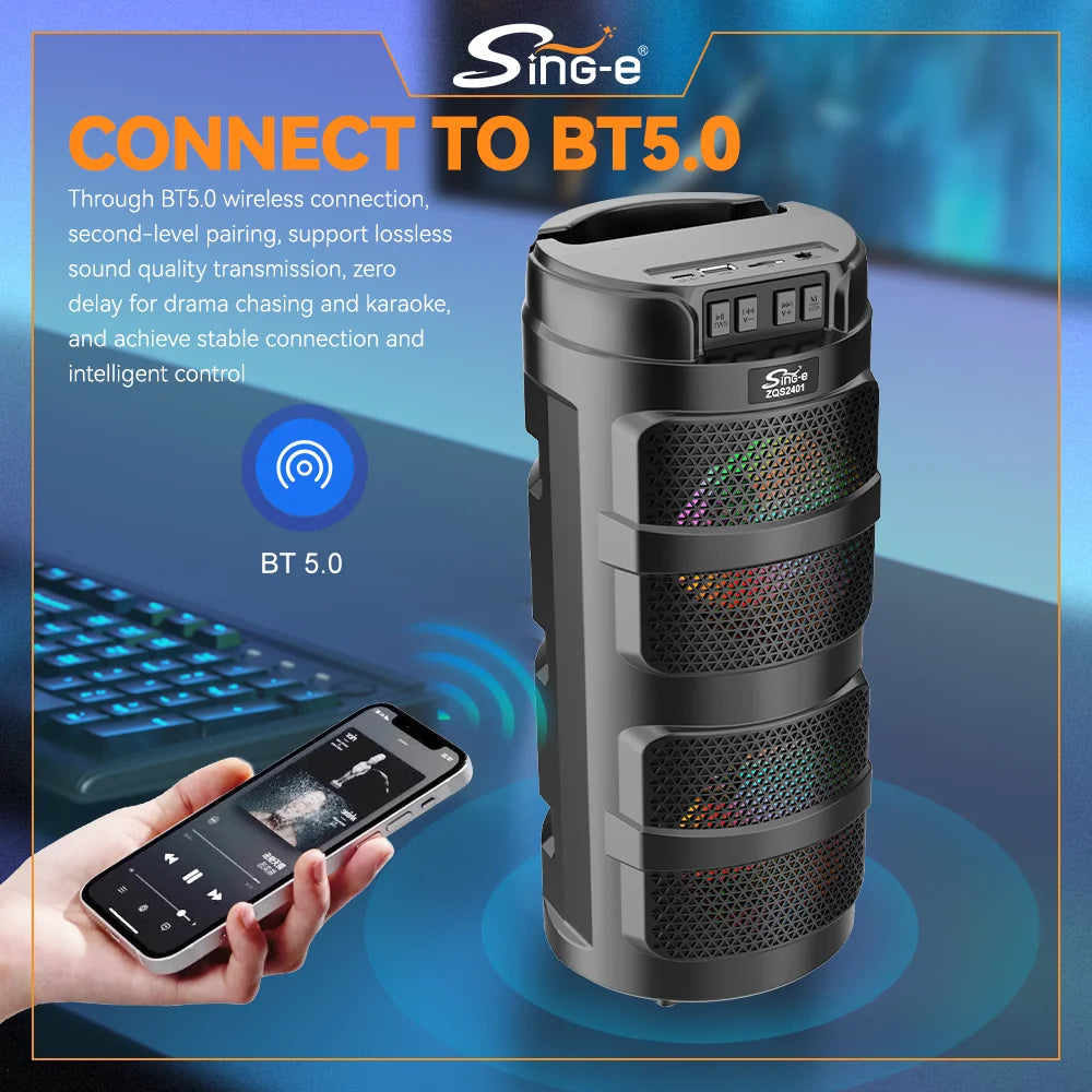 Boxă Portabilă Bluetooth ZQS-2401, 4 Inch, 8W, cu Iluminare RGB, Redare USB/TF/FM, Acumulator 1500 mAh