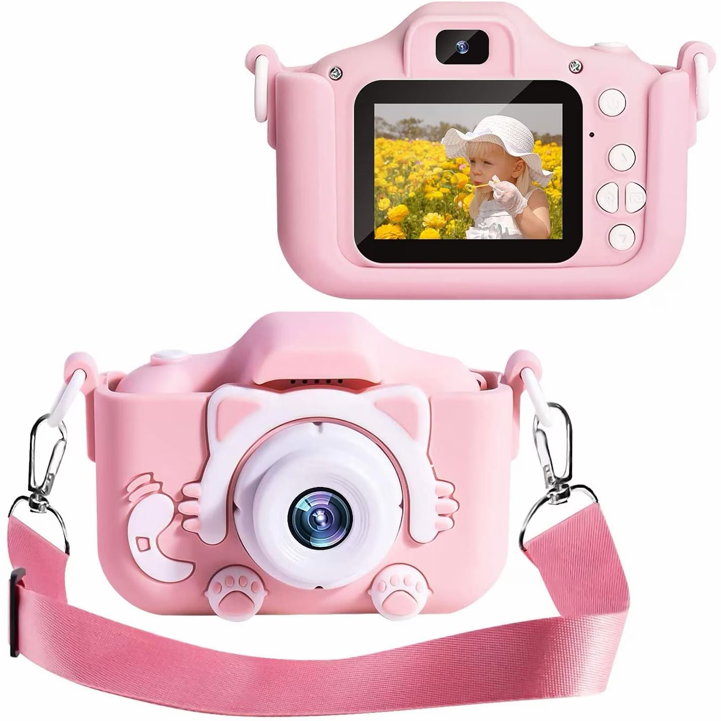 Camera foto digitala pentru copii Kitty, dual camera, card 4GB, 1440/1080p, Roz