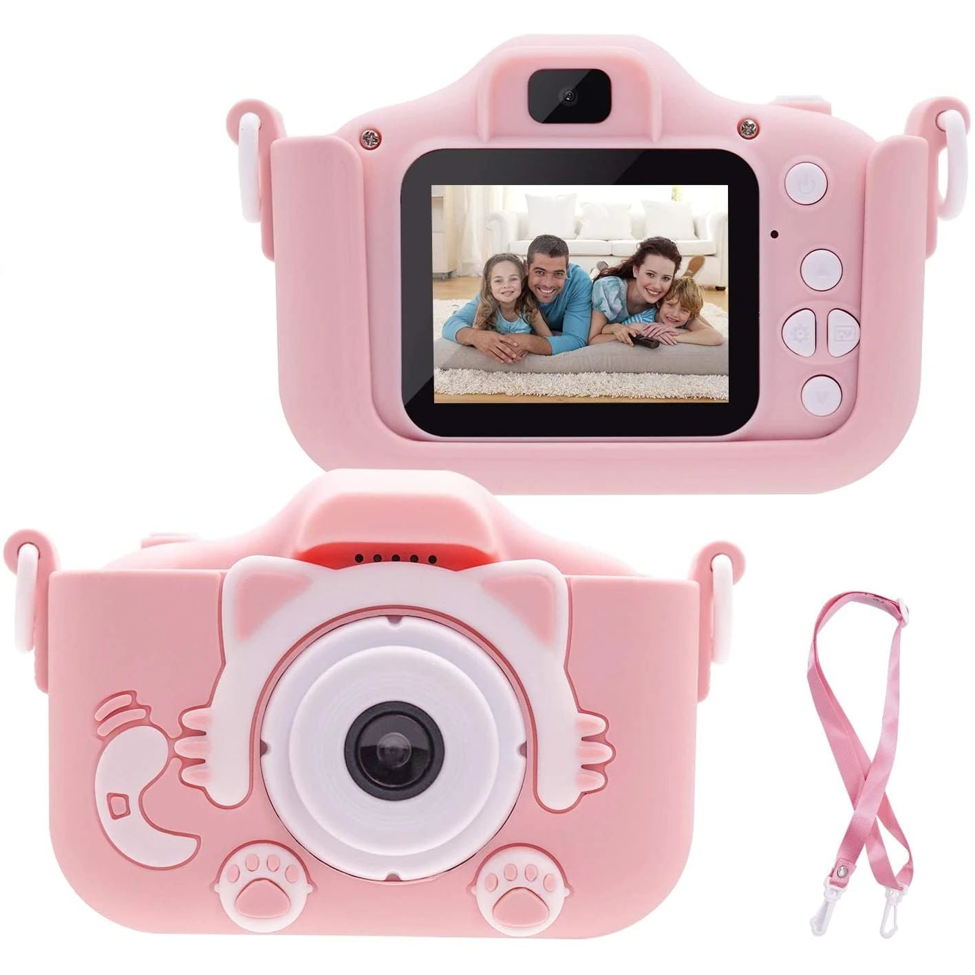 Camera foto digitala pentru copii Kitty, dual camera, card 4GB, 1440/1080p, Roz
