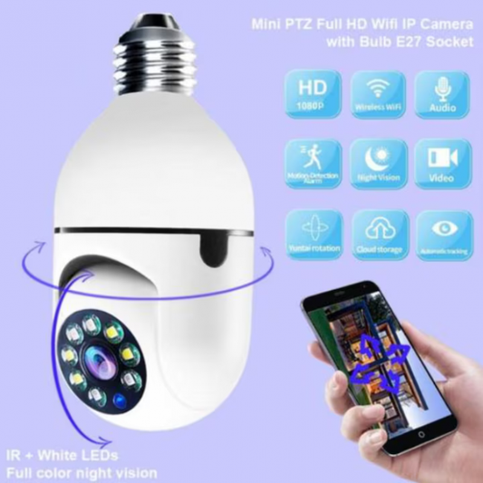 Cameră IP Wi-Fi cu Iluminare Smart E27, 1080p, 360°, Audio Bidirecțional
