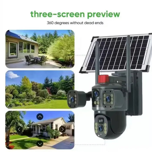 Cameră Supraveghere Solară 4G 12MP cu 3 Lentile, PTZ 360°, Zoom 10X și Night Vision Color
