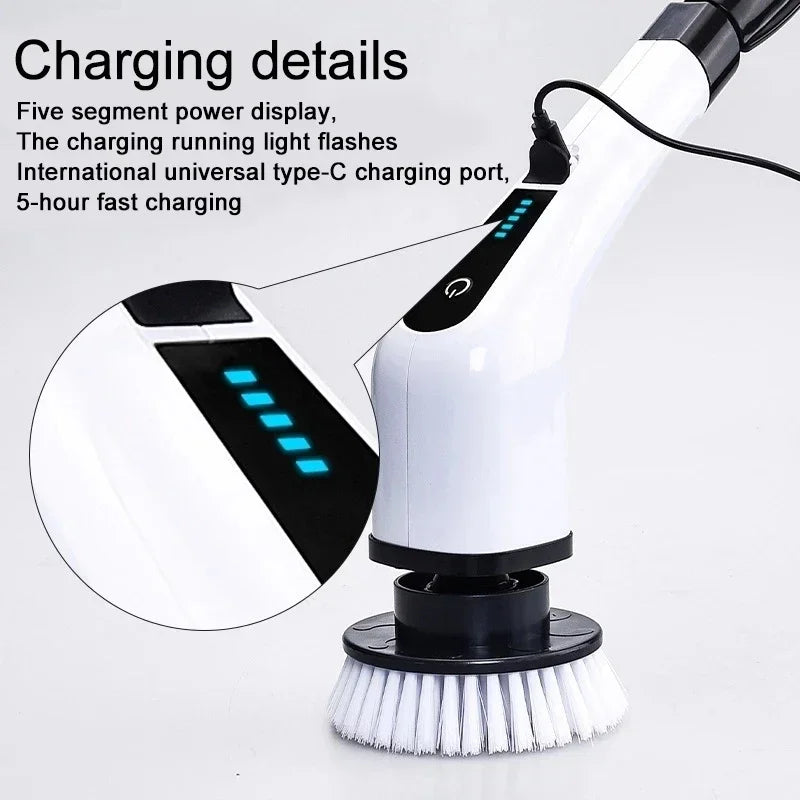 Perie Electrică Rotativă Multifuncțională cu 9 Capete, 2 Viteze și Mâner Extensibil