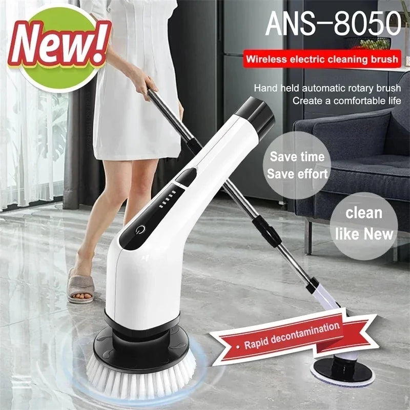 Perie Electrică Rotativă Multifuncțională cu 9 Capete, 2 Viteze și Mâner Extensibil