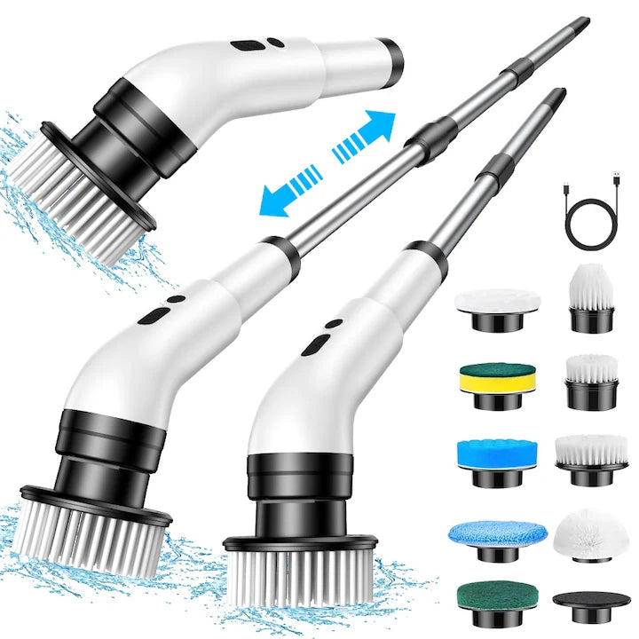 Perie Electrică Rotativă Multifuncțională cu 9 Capete, 2 Viteze și Mâner Extensibil