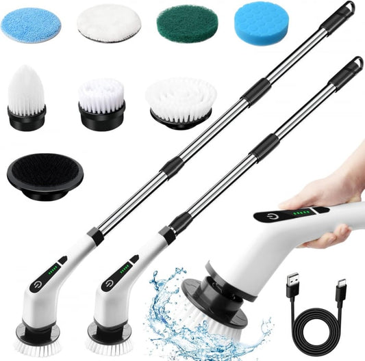 Perie Electrică Rotativă Multifuncțională cu 9 Capete, 2 Viteze și Mâner Extensibil