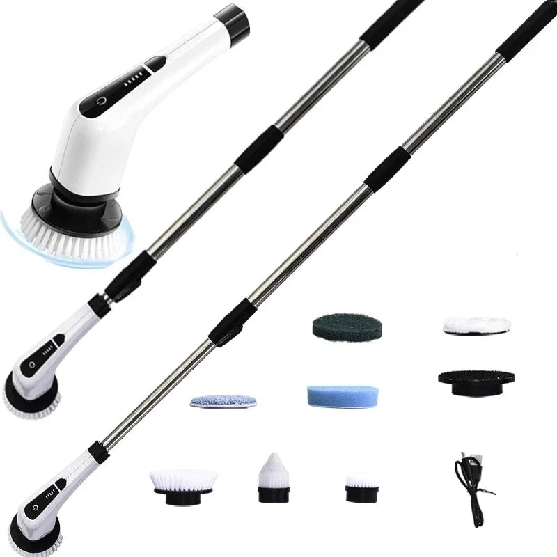 Perie Electrică Rotativă Multifuncțională cu 9 Capete, 2 Viteze și Mâner Extensibil